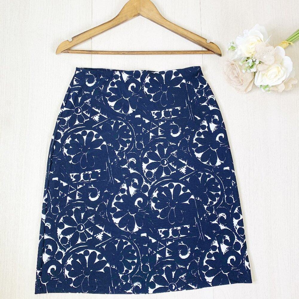 Anna Sui Black Label Black Geometric Floral Midi Skirt